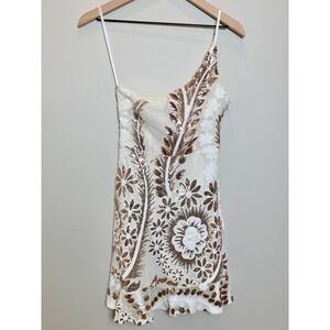 Angel Biba Rose Gold White Sequin Floral One Shoulder Mini Dress M Sparkle Party